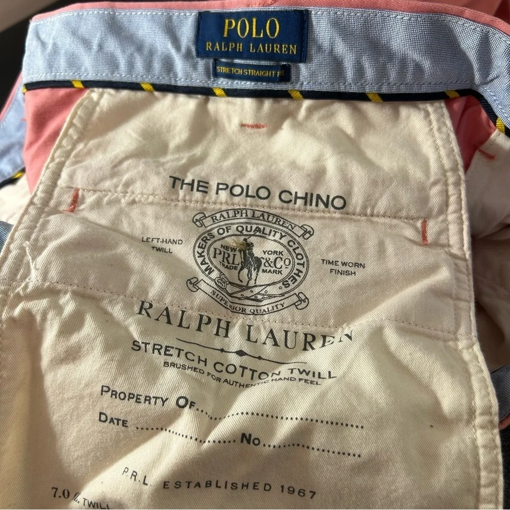 POLO Ralph Lauren Men's Chino Pants Stretch Straight Fit Salmon Pink Size 36/34